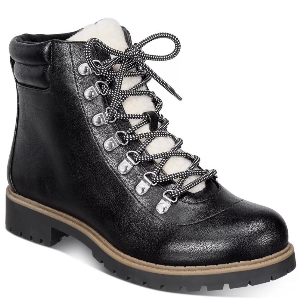 NIB Style & Co. Mariah Lace-Up Lug Sole Black Ankle Boots